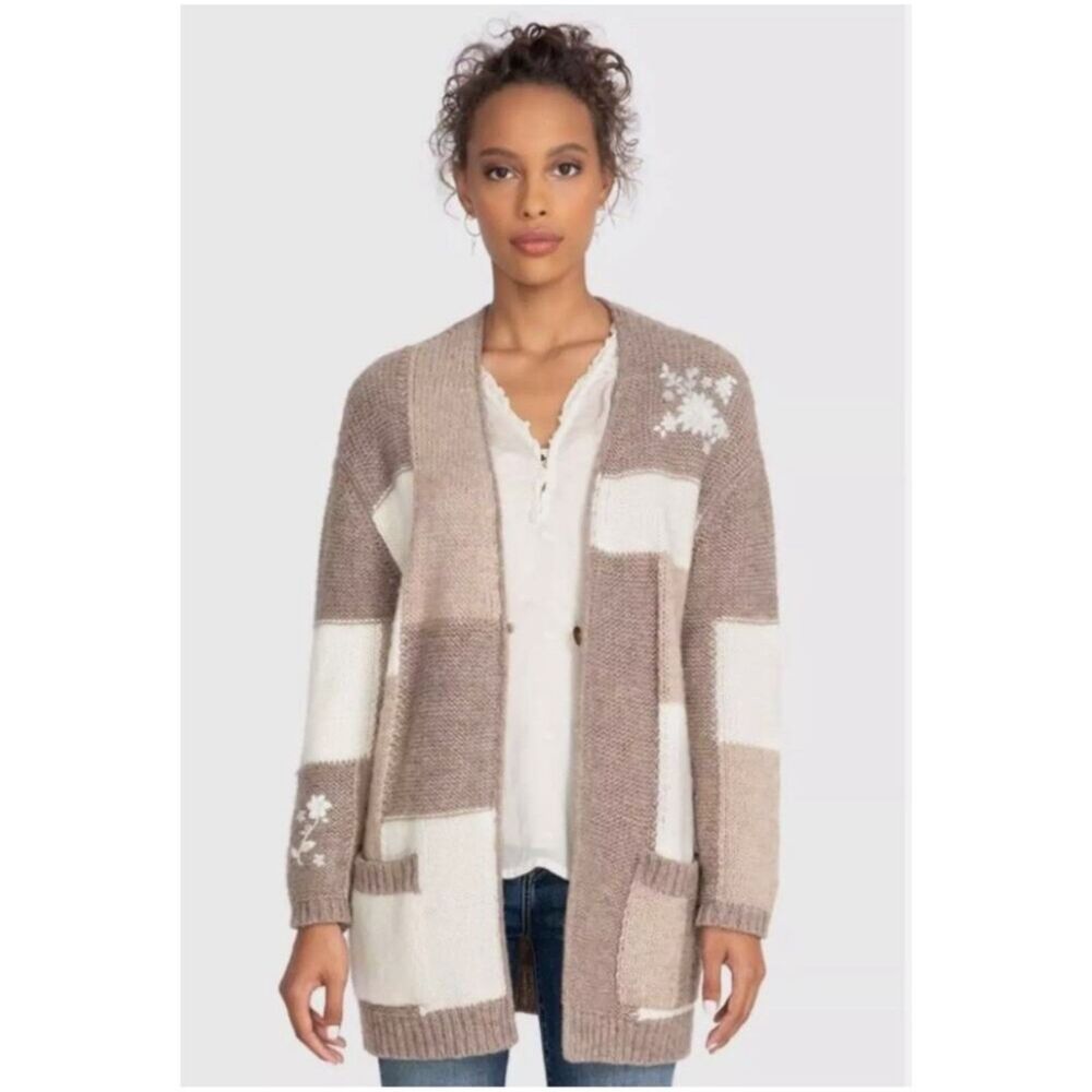 Johnny Was Patchwork Embroidered Cardigan Sweater Medium Alpaca Blend